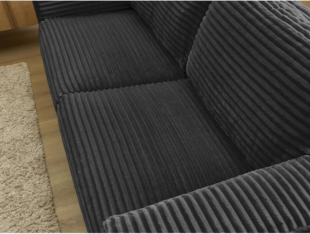 Fekete kordbársony kinyitható kanapé mindennapos alvásra 220 cm Hugo – Bobochic Paris