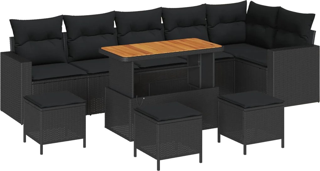 vidaXL Kerti Kanapé Szett 10 pcs Fekete polirattan