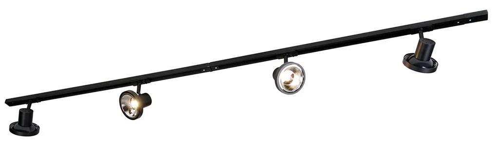 Modern sínrendszer 4 fekete spotlámpával, 1 fázisú, 200 cm - Iconic Jeany