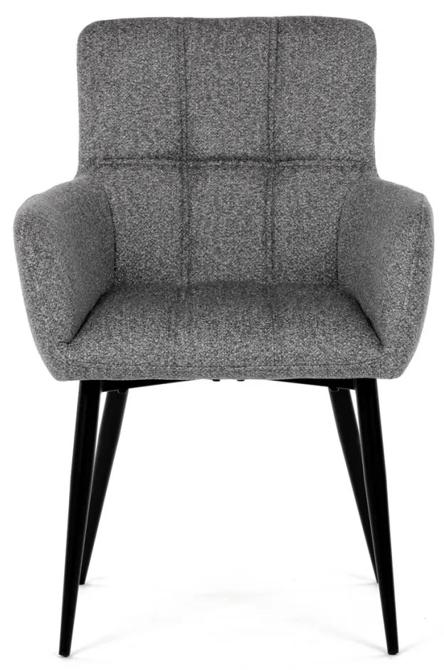 Scaun de sufragerie elegant cu brațe, stofă gri, metal negru