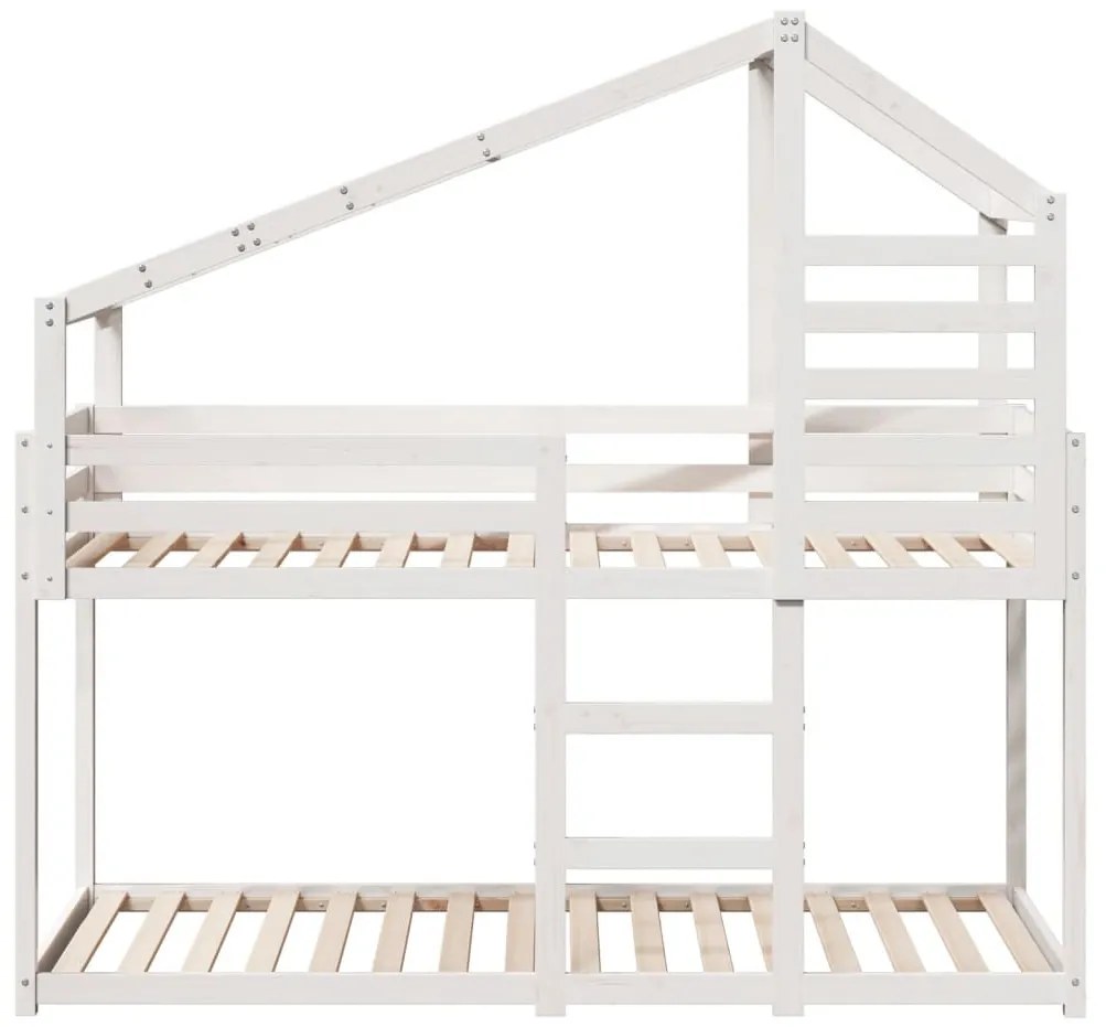 fehér tömör fenyőfa ágy emelettel és tetővel 80 x 200 cm