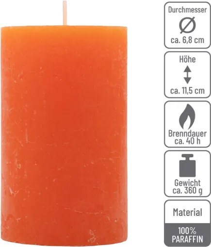 Gyertyakészlet rusztikus 12 db magasság 11,5 cm narancssárga