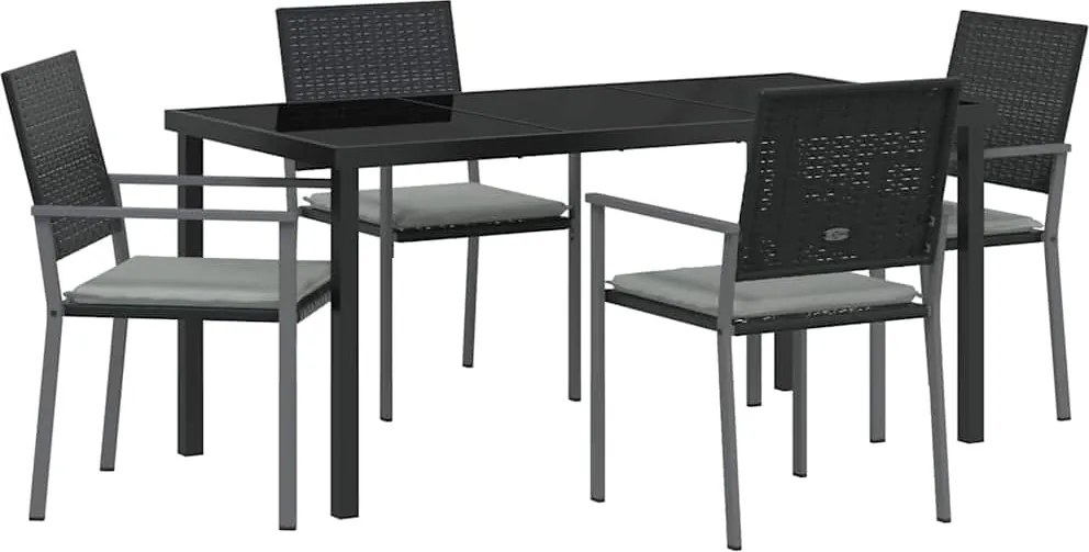 vidaXL Kert étkező szett 5 pcs Fekete és Világosszürke PE Rattan