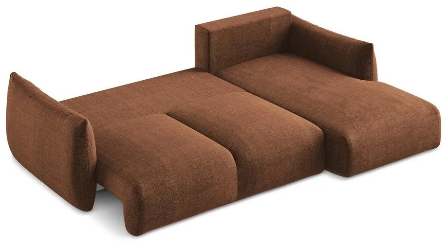 Terrakotta színű kinyitható sarokkanapé (jobb oldali-heverő résszel) Leila – Makamii