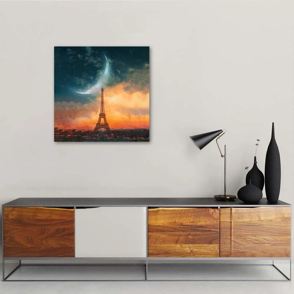 Gario Vászonkép Éjszaka és Hold Párizsban - Rokibul Hasan Méret: 50 x 50 cm