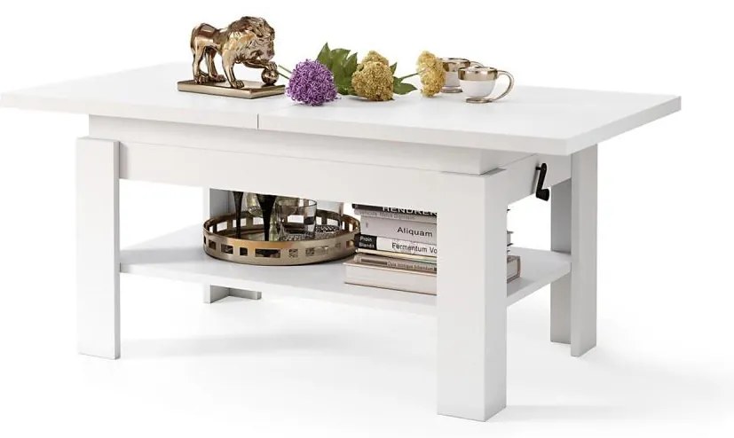 Bővíthető dohányzó- és étkezőasztal ROY, fehér, emelhető asztallappal