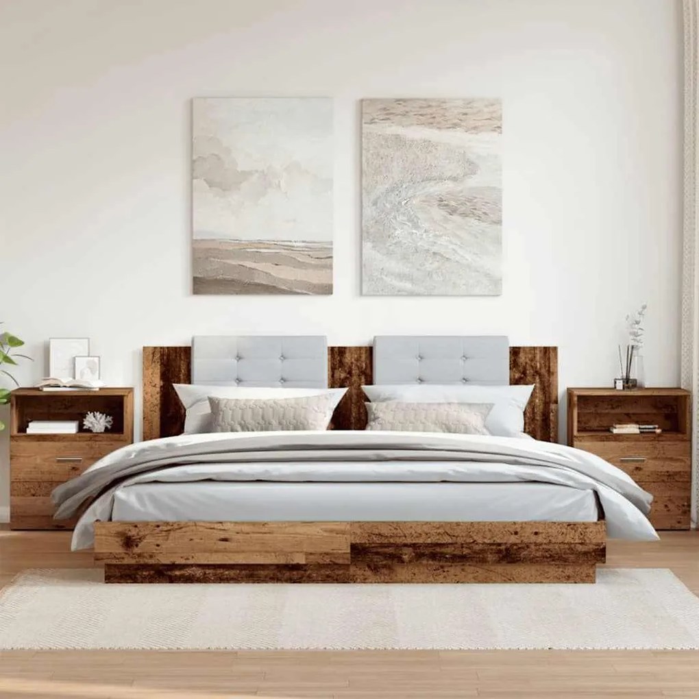 2 db antik fa színű szerelt fa éjjeliszekrény 50 x 32 x 60 cm