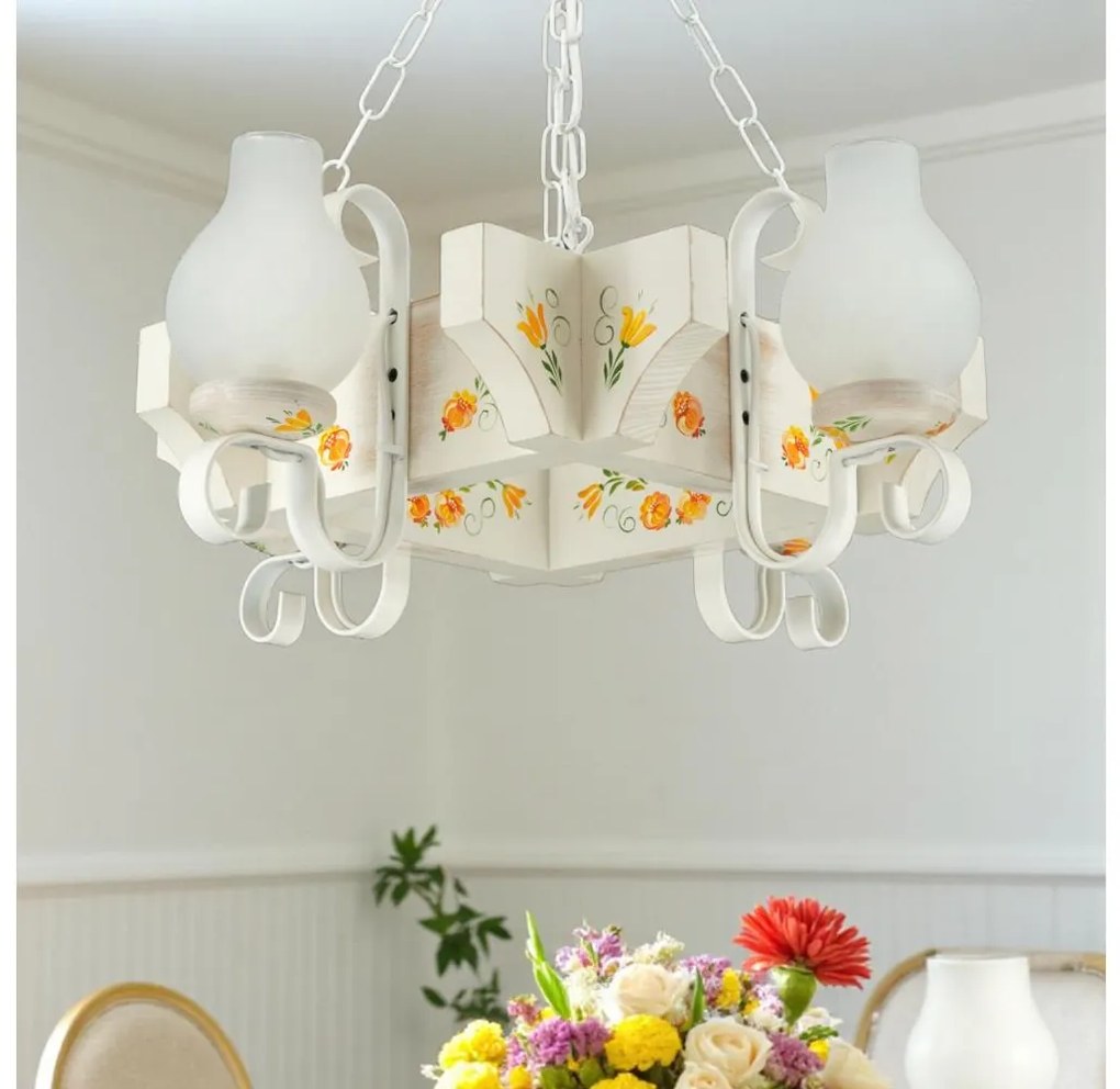 Brilagi - Láncos csillár QUEEN 4xE14/40W/230V bükk/krémszínű