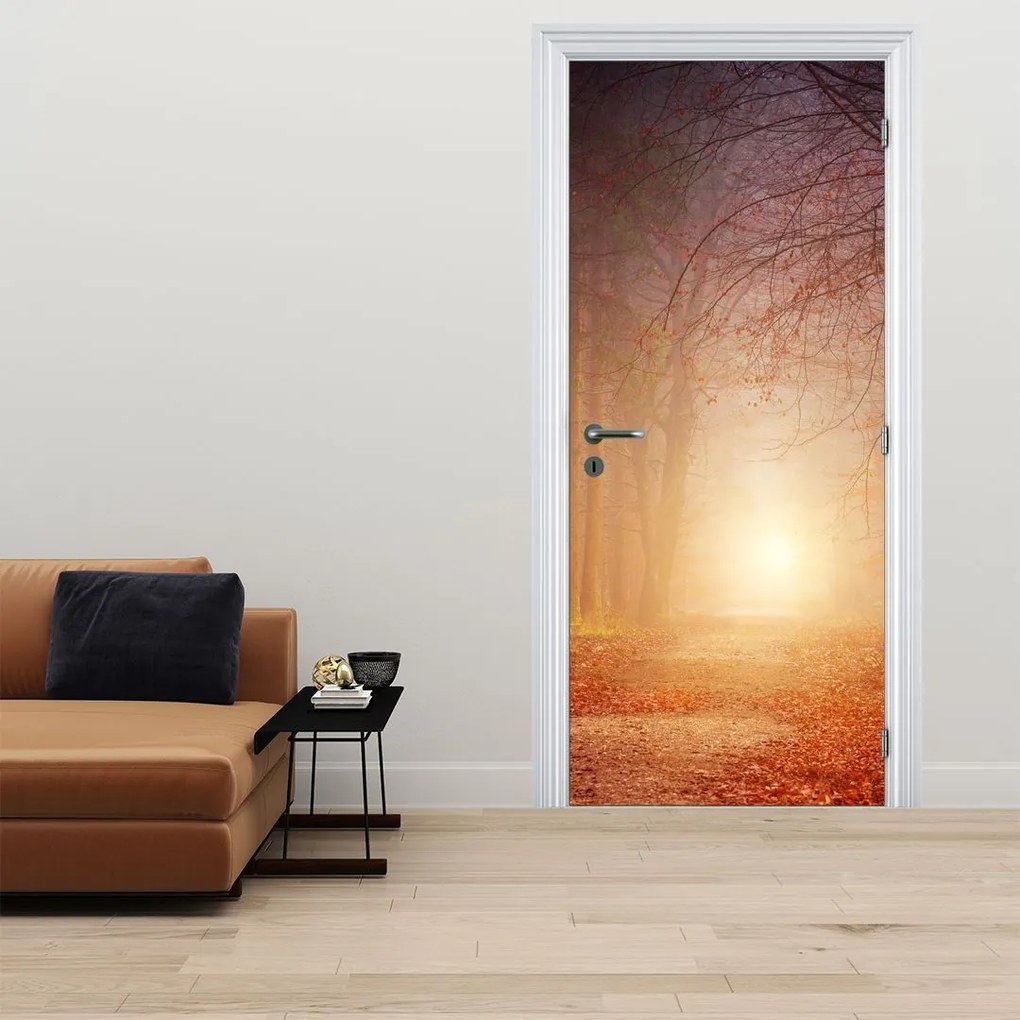 Fotótapéta ajtóra - Őszi erdő a ködben (95x205cm)