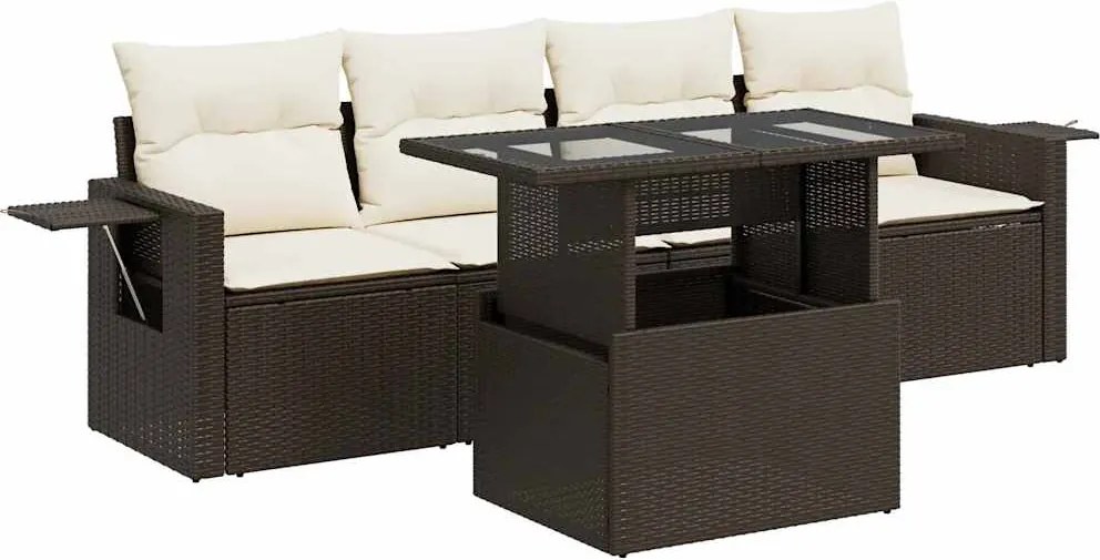 vidaXL 5 részes barna polyrattan kerti ülőgarnitúra párnával