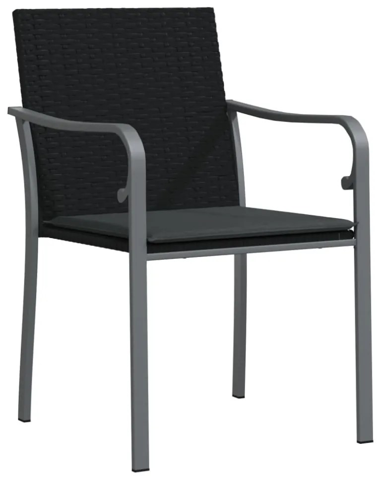 2 db fekete polyrattan kerti szék párnával 56 x 59 x 84 cm