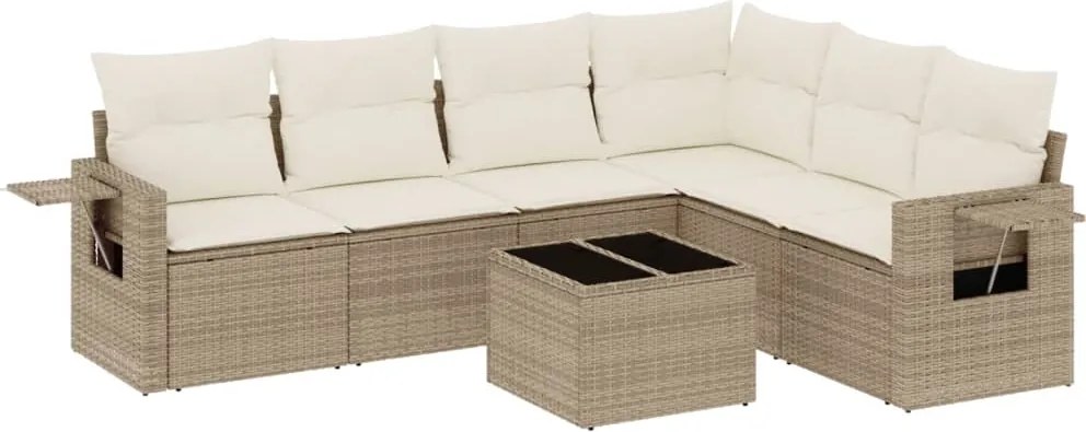 vidaXL 7 részes bézs polyrattan kerti ülőgarnitúra párnákkal