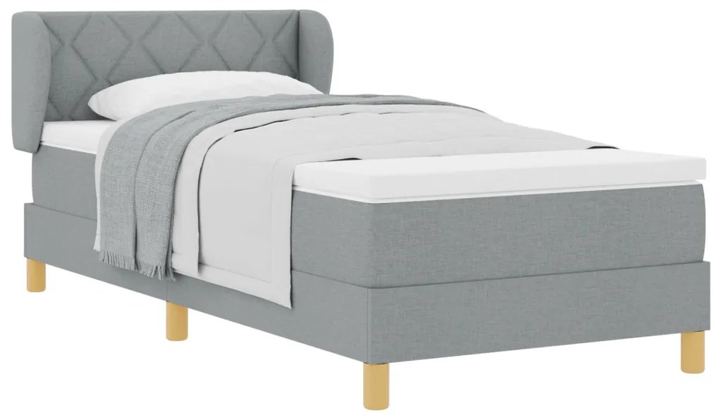 Boxspring Ágy Matraccal - Világosszürke, 90x200 cm, Szövet
