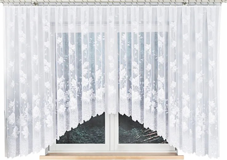 Kész függöny konyhai függöny levélmintás fehér 500x160cm Karácsony