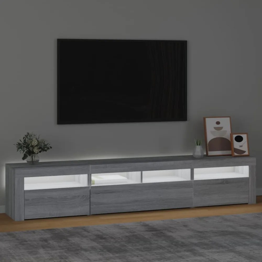 szürke sonoma színű TV-szekrény LED-lámpákkal 210x35x40 cm
