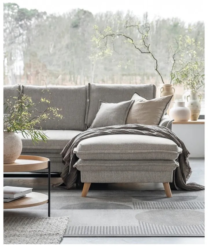 Szürkésbézs kinyitható-tárolóhelyes sarokkanapé (jobb oldali-heverő résszel) Charming Charlie – Miuform