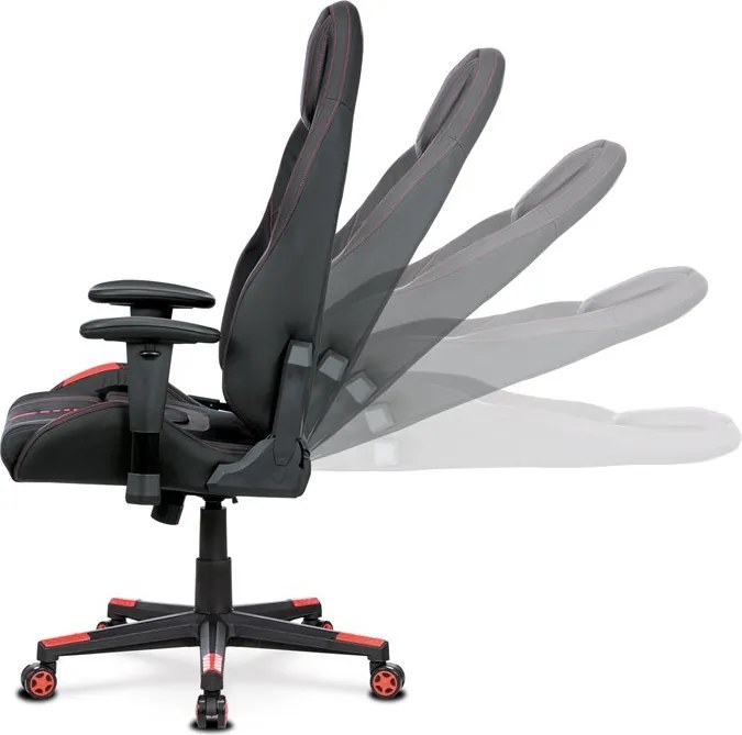 Herní křeslo, houpací mechanismus, černá látka, KA-F07 RED