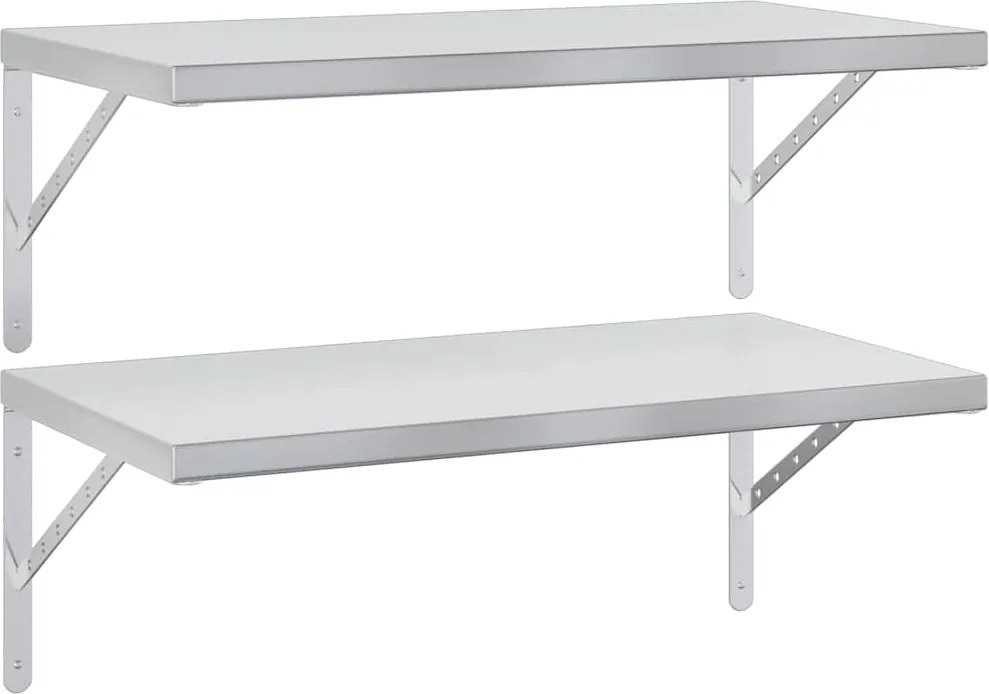 vidaXL 2 db ezüstszínű rozsdamentes acél fali polc 75 x 40 cm