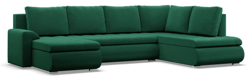 Tokio U sarokkanapé, 3 ágyneműtartóval, bársony, jobboldali, zöld