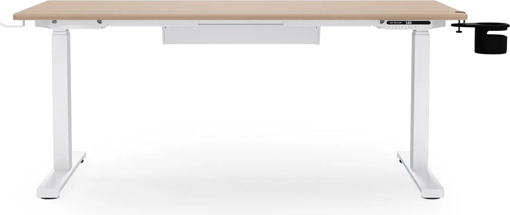 Elektromos, állítható magasságú, ergonomikus, fehér/sonoma tölgy íróasztal,1400x700 mm: ARIA