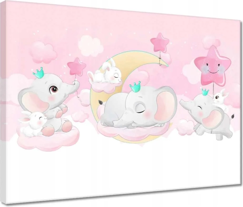 Vászonkép 40x30 Elefánt- és nyúlcsalád