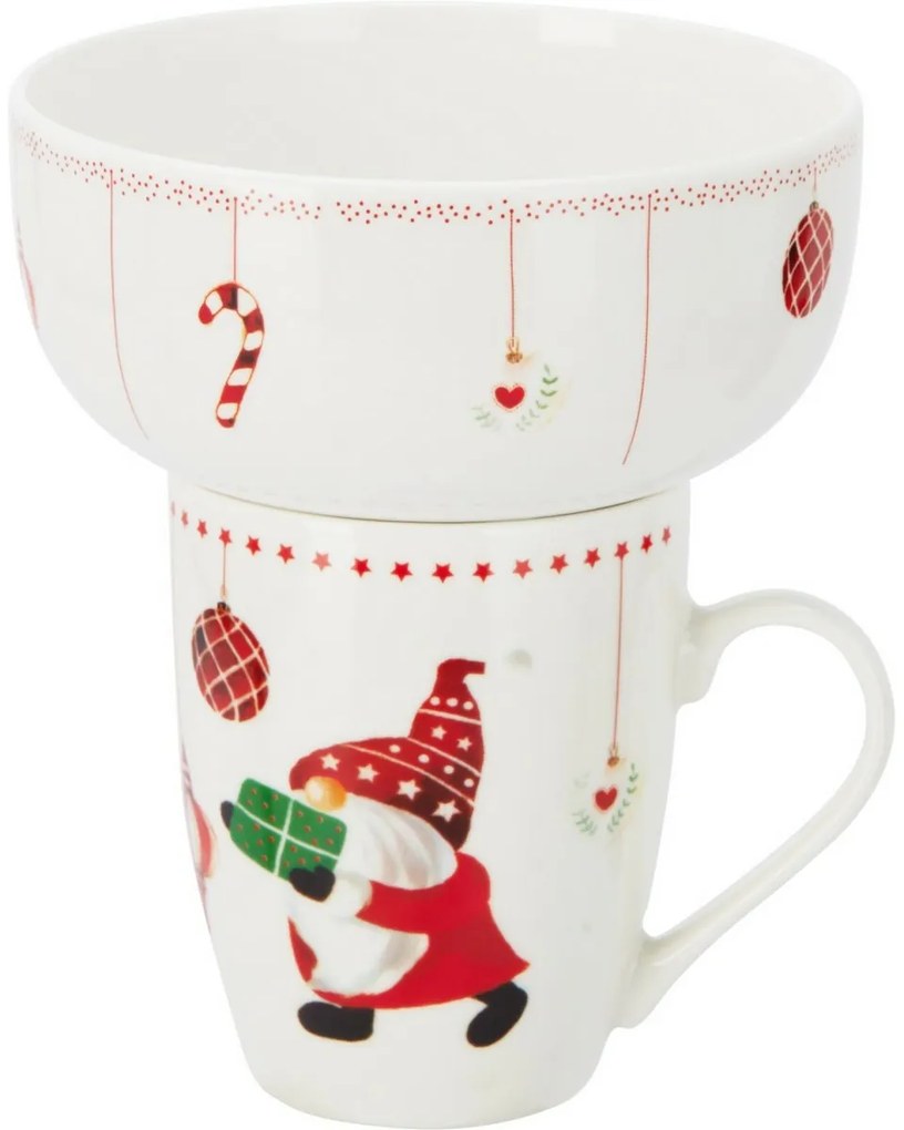 Porcelain mug and bowl set Christmas elf