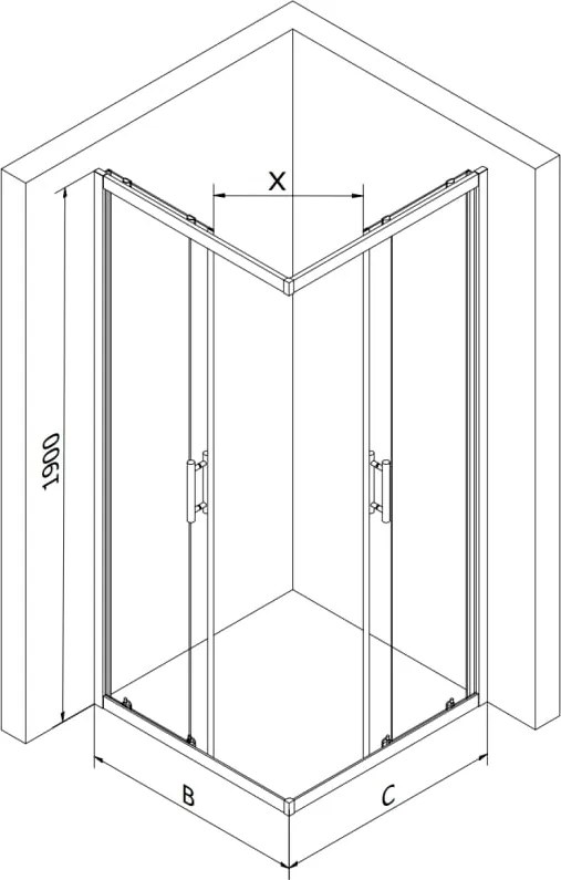 Mexen Rio 80 x 80 cm-es négyzet alakú zuhanyfülke, átlátszó, króm + Flat zuhanytálca, fehér - 860-080-080-01-00-4010