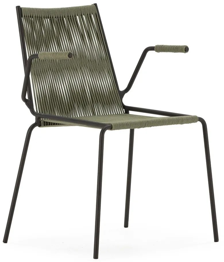 Zöld fém karfás-rakásolható étkezőszék szett 2 db-os Emily – Marckeric