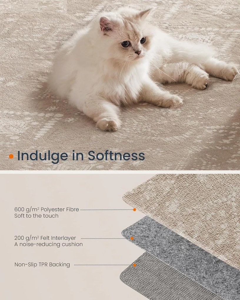 Szőnyeg, 120 x 170 cm-es csúszásmentes szőnyeg, boho stílusú, cappuccino bézs