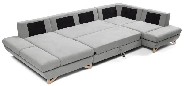 AVESTA kihúzható, U-alakú kárpitozott sarokülőgarnitúra tárolóval, szürke