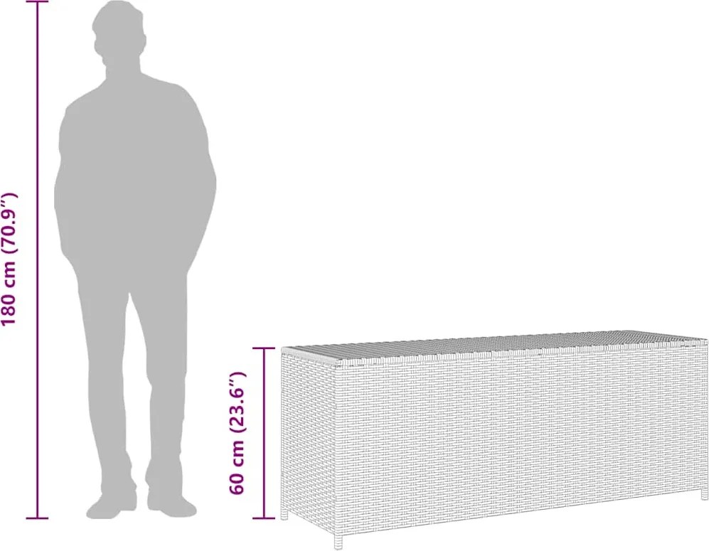 Szürke Polyrattan Kerti Tárolóláda 150 X 50 X 60 Cm