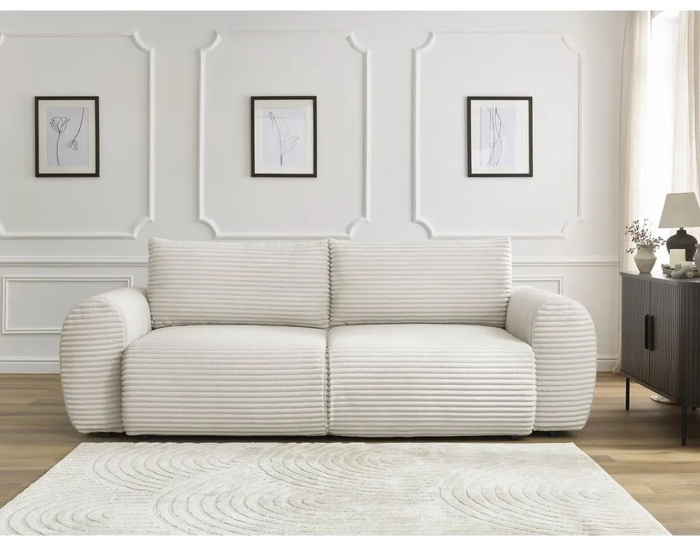 Krémszínű kordbársony kinyitható kanapé 257 cm Lucien – Bobochic Paris