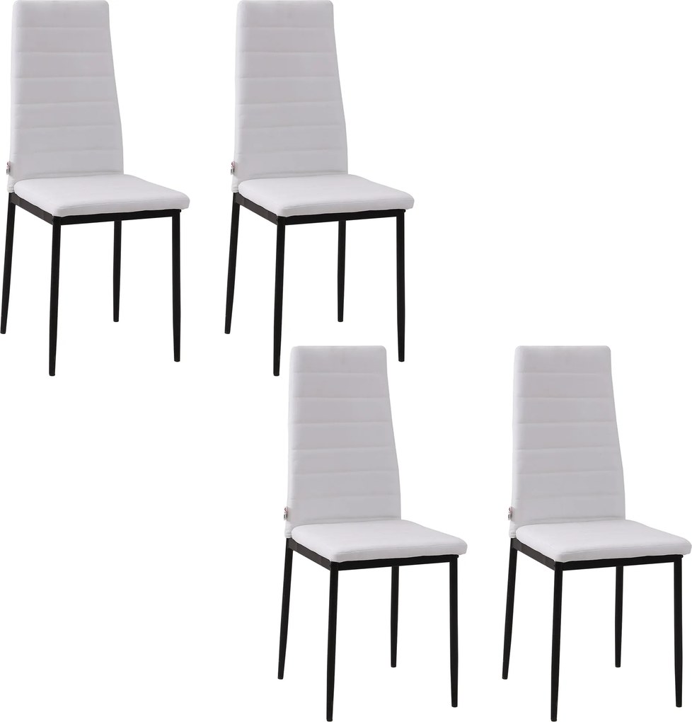 HOMCOM 4 db Vászon Kárpitozott Étkezőszék Modern Konyhai Szék Magas Háttámlával és Fém Lábbal 120 kg Teherbírás 41x50x97 cm Fehér | Aosom