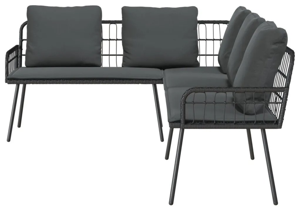 L-alakú kanapé Fekete 231x173x78 cm Polirattan