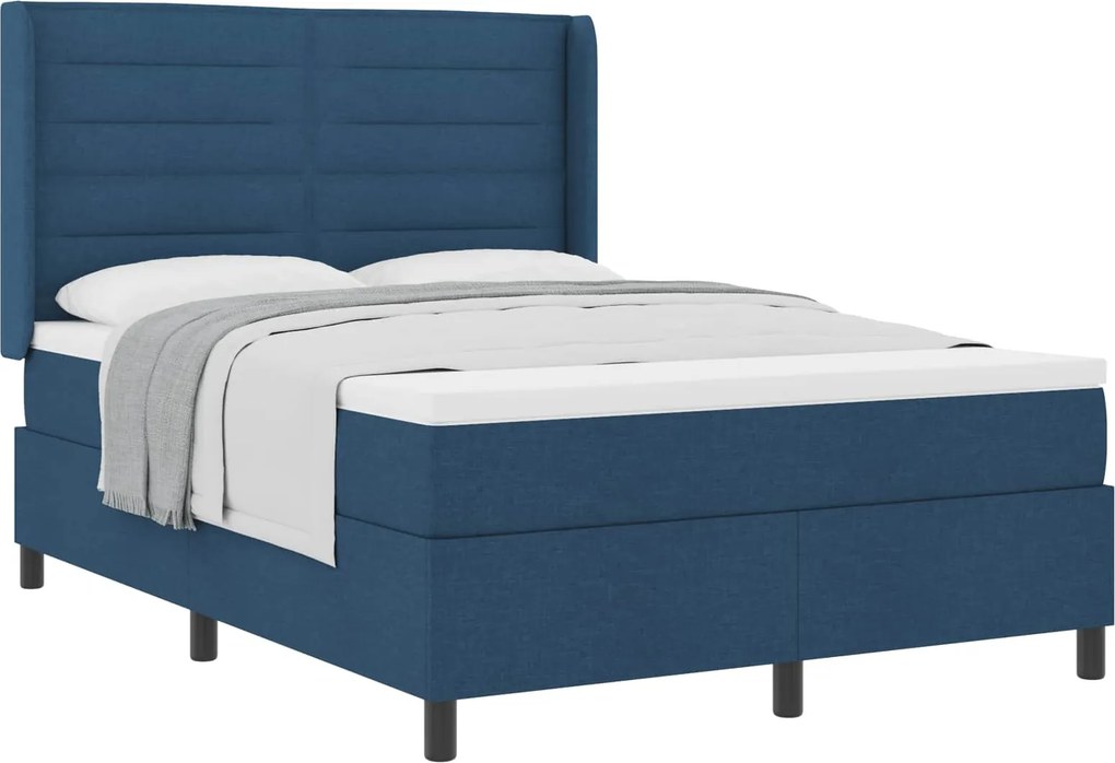 vidaXL Boxrugós ágy matracmal fejtámlával Kék 160 x 200 cm szövet