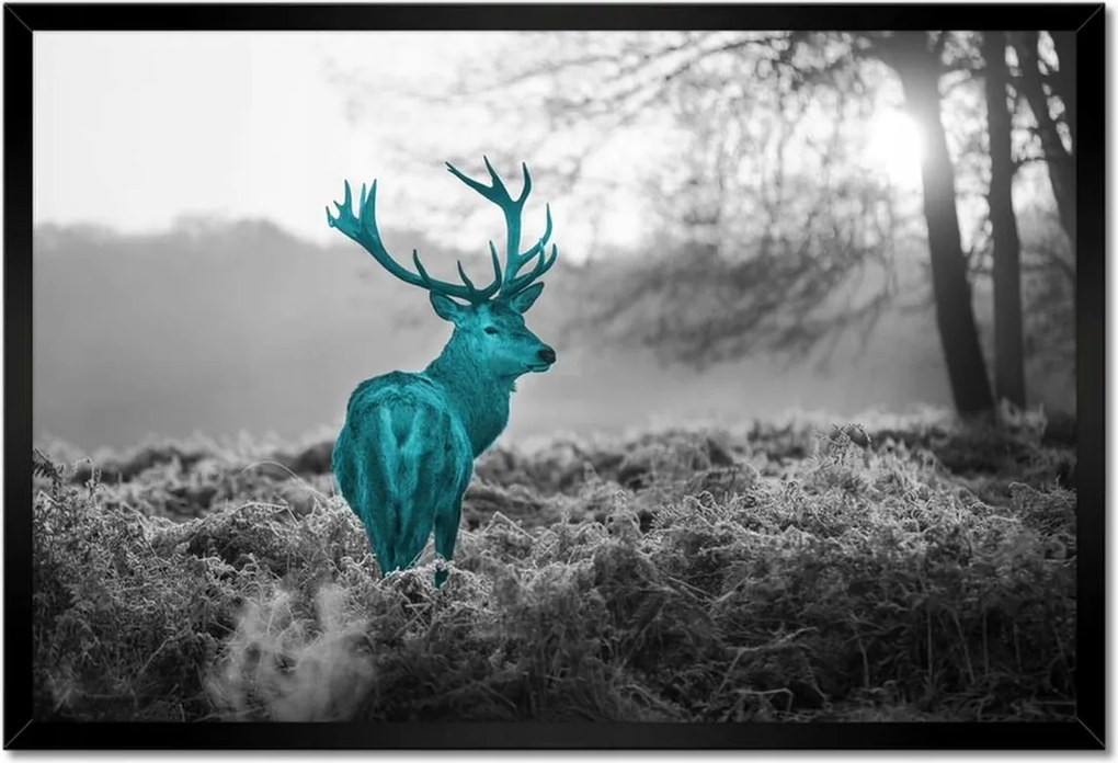 Poszter keretben 60x40 Türkiz szarvas agancsokkal