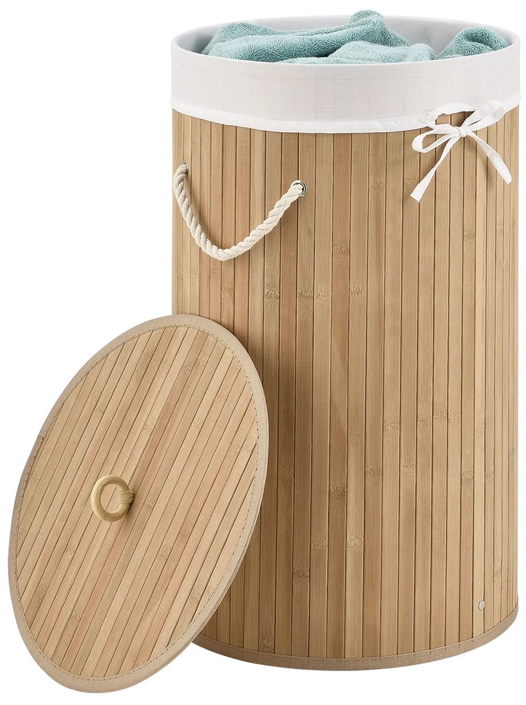 Juskys Bambusz szennyeskosár Curly Round - natúr