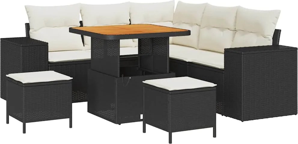 vidaXL Kerti Kanapé Szett párnával tárolóval 8 pcs Fekete és Krém
