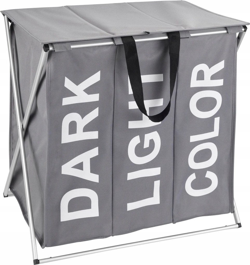 Háromrekeszes Összecsukható Szennyestartó Kosár Poliészter 57X57X38CM Szürke