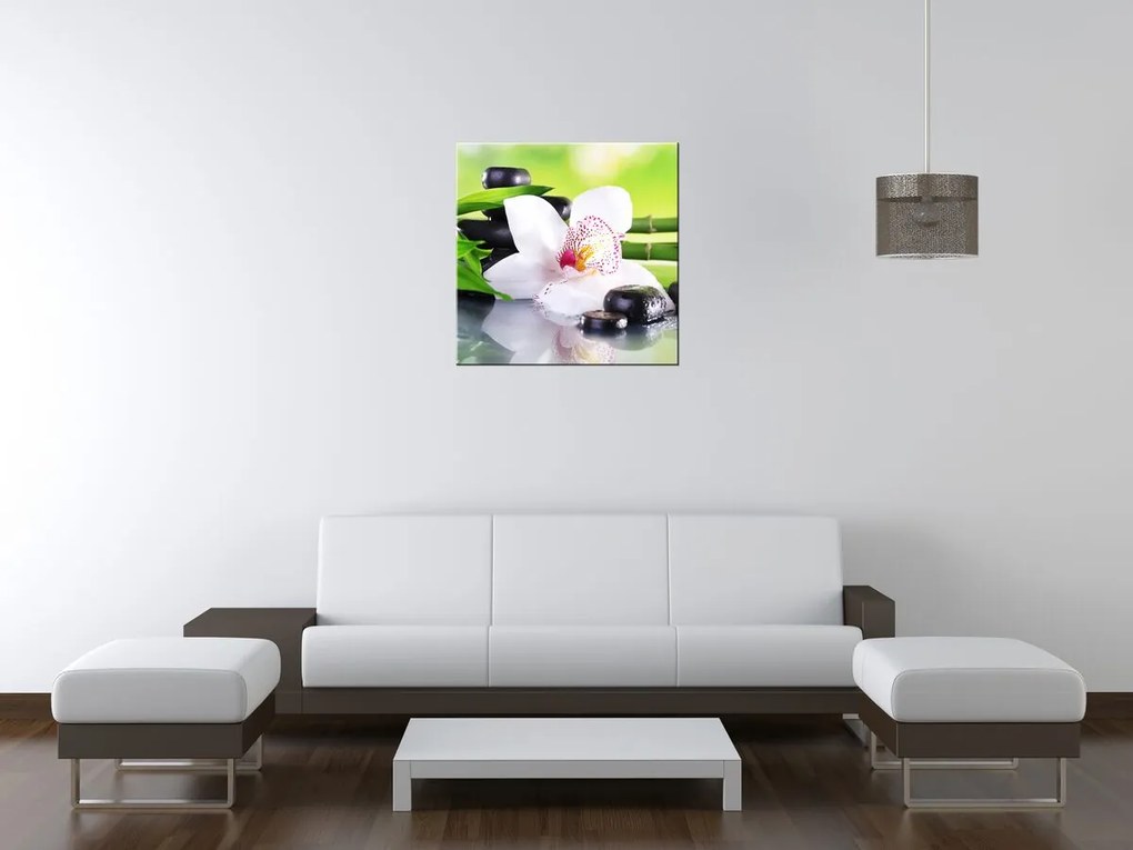 Gario Vászonkép Fehér orchidea és kövek Méret: 100 x 70 cm