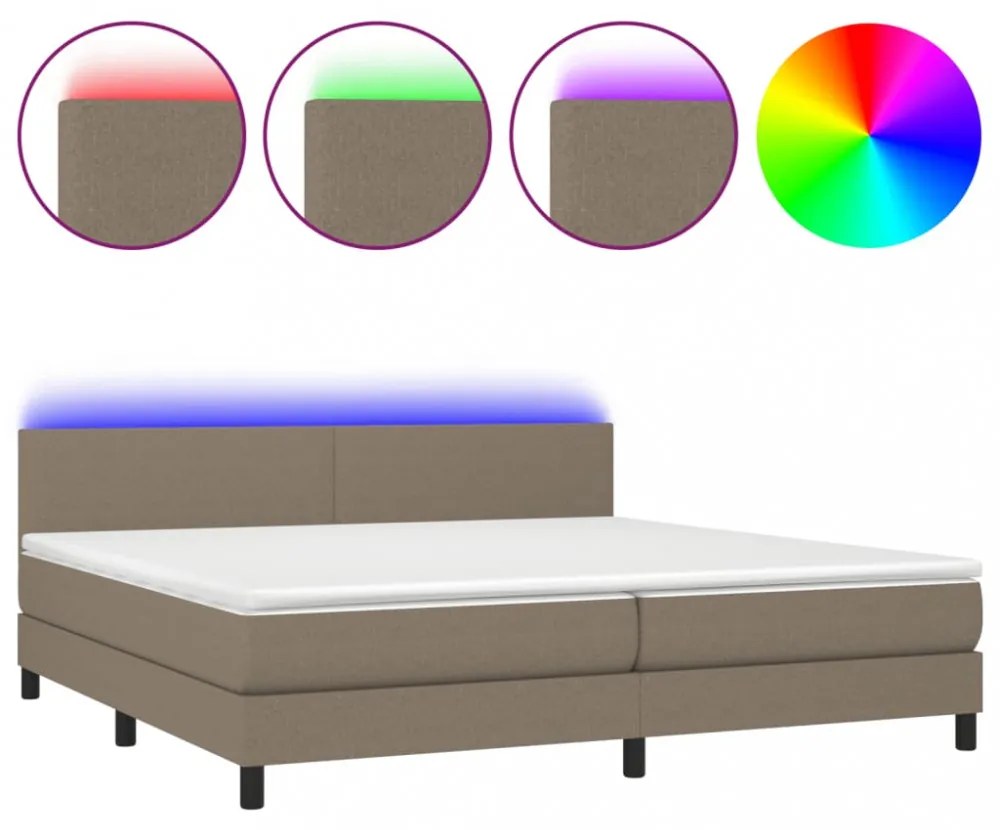 tópszínű szövet rugós és LED-es ágy matraccal 200 x 200 cm