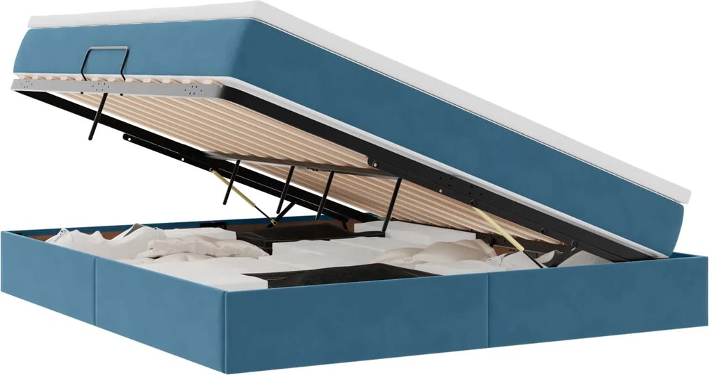 vidaXL Ágy tárolóval és matraccal Sötét kék 180 x 200 cm Bársony
