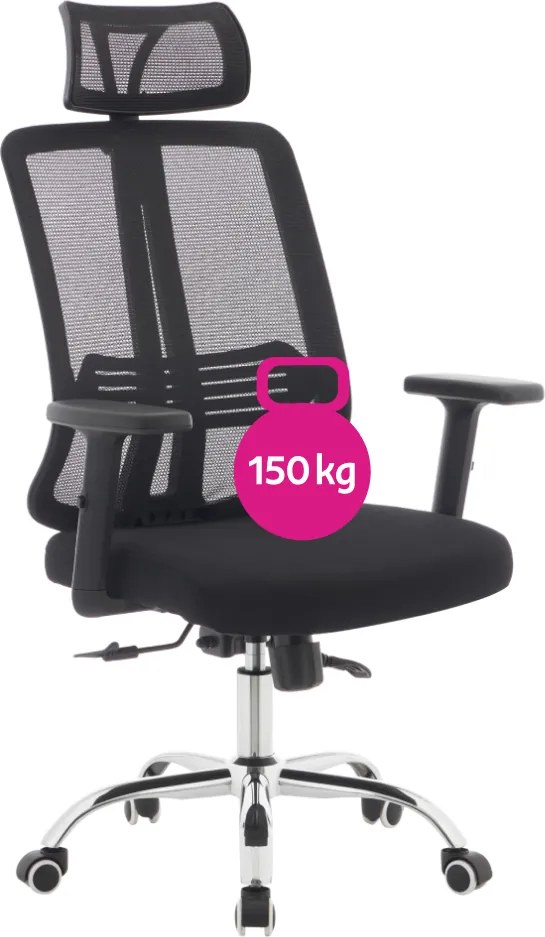 Irodai szék, fekete/króm, teherbírás 150 kg, DUVAL