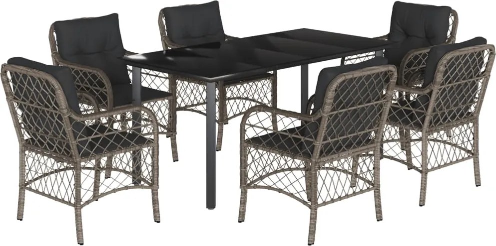 vidaXL 7 részes szürke polyrattan kerti étkezőgarnitúra párnával