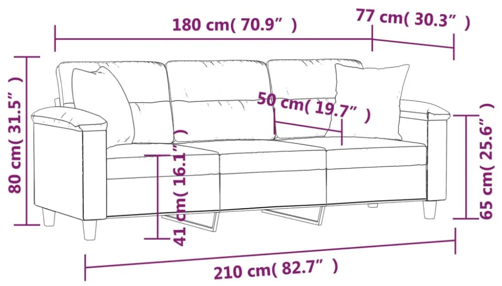 3 személyes világosszürke mikroszálas kanapé párnákkal 180 cm