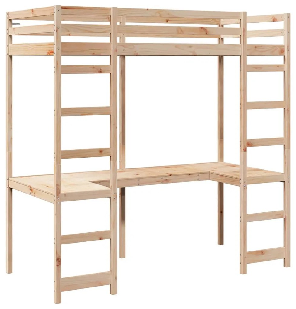 vidaXL Tetőtéri ágykeret Természetes 90 x 200 cm Tömör fenyőfa