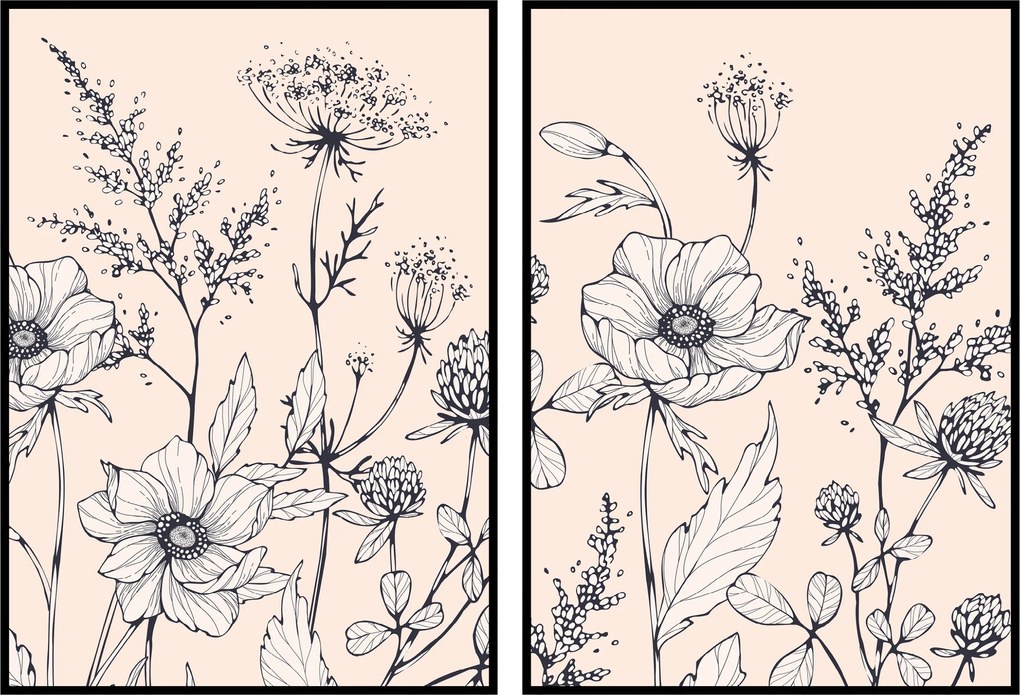 Poszterek diptikus 2db 21x30cm A4 Virágok grafika növények poszter a nappaliba