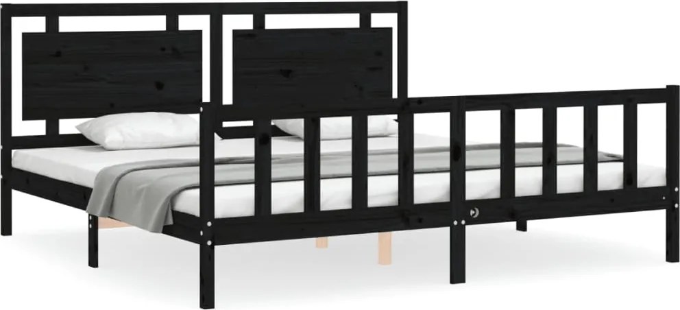 vidaXL fekete tömör fa ágykeret fejtámlával 200 x 200 cm