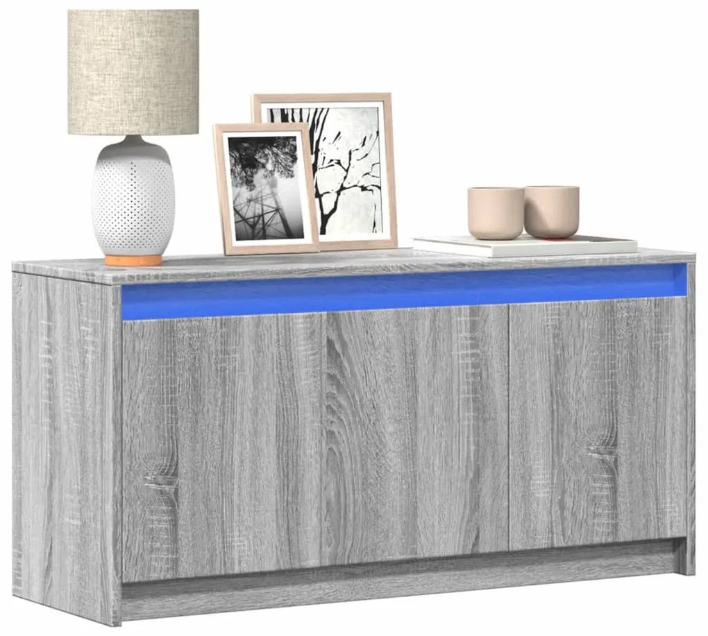 szürke sonoma színű szerelt fa LED-es TV-szekrény 100x34x50 cm
