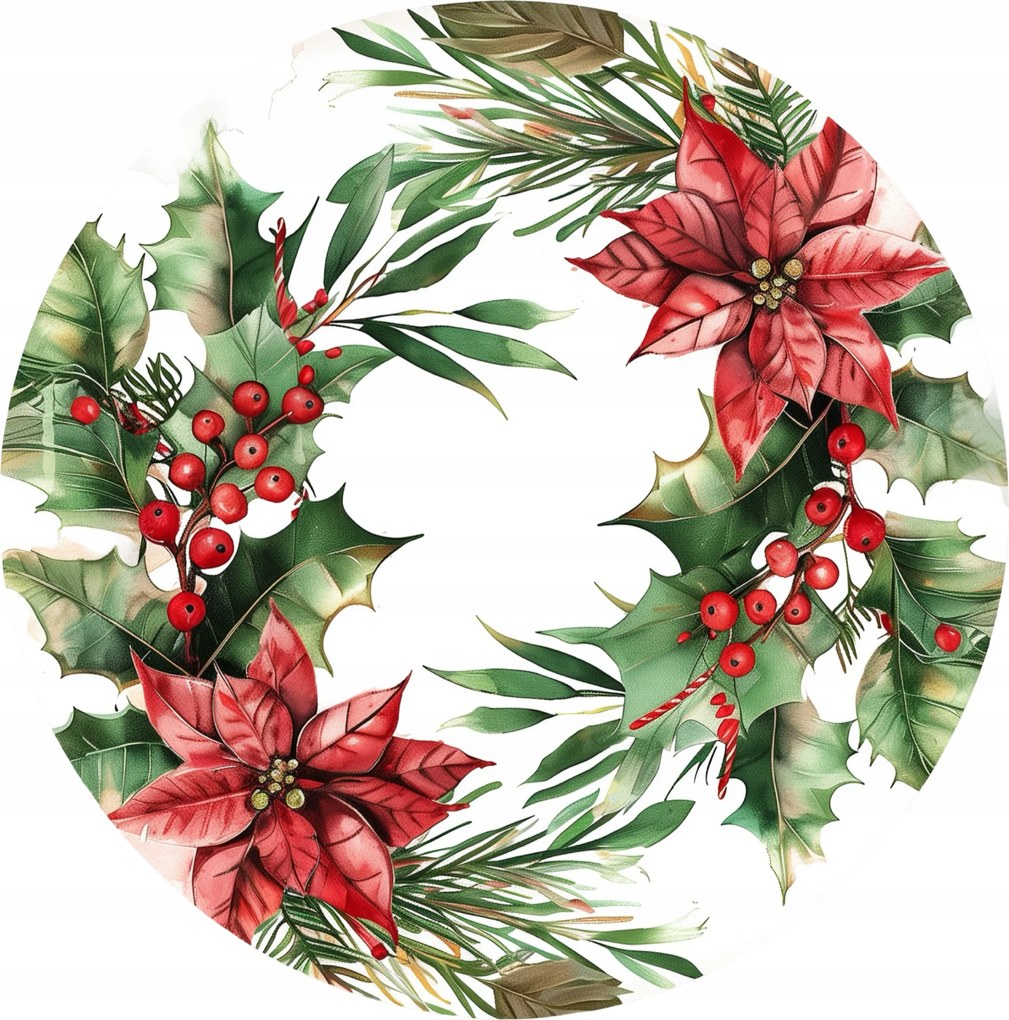 Kerámia poháralátét x4 Karácsonyi koszorú piros virággal